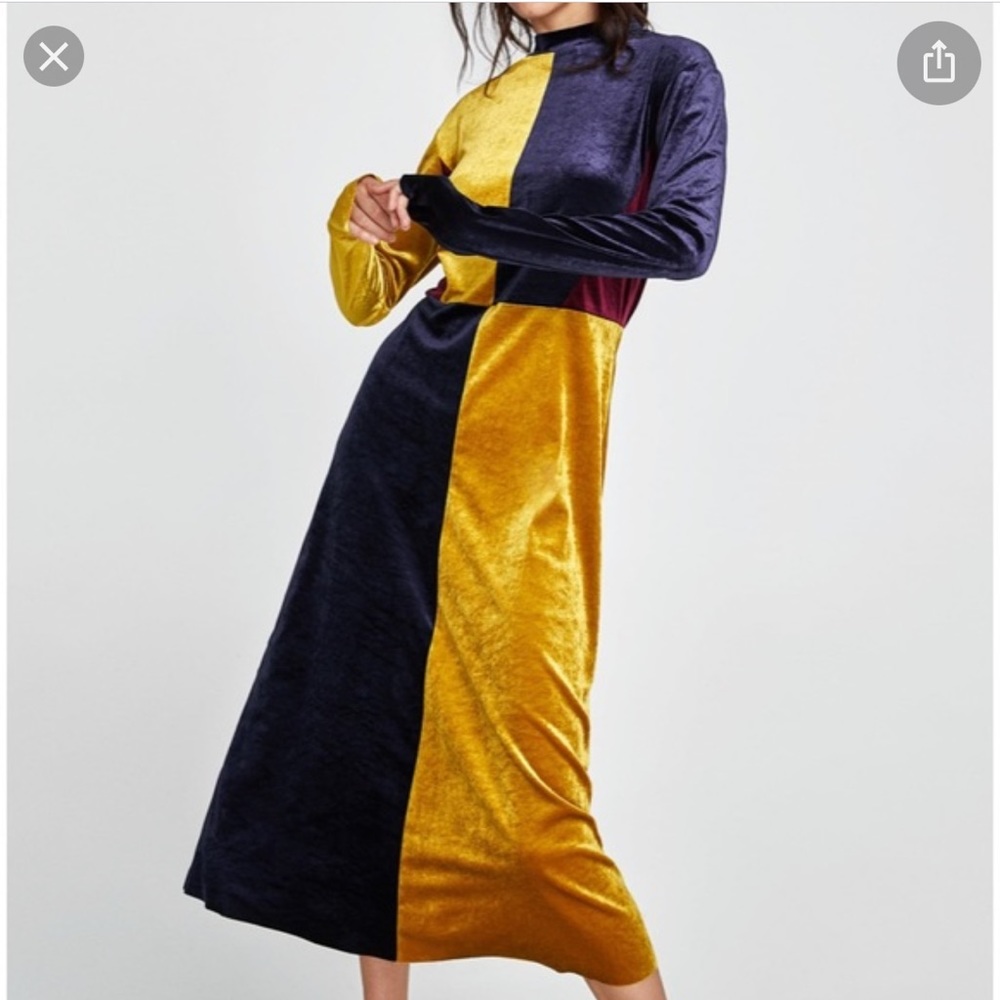 Zara Velvet Color Block Dress size Large - Picture 1 of 11